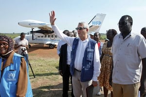 Filippo Grandi, haut commissaire de l’ONU pour les réfugiés au Soudan du Sud le 29 août 2016. © Stephen Wandera/AP/SIPA