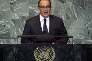 Le conseiller du roi, Taïeb Fassi Fihri,  à l’ONU en septembre 2011. © Richard Drew/AP/SIPA
