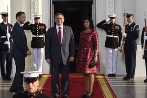 Le président Jorge Carlos Fonseca et sa femme à Washington le 5 août 2016. Elu en 2011 et réélu en 2016, il quittera le pouvoir en 2021. © Susan Walsh/AP/SIPA