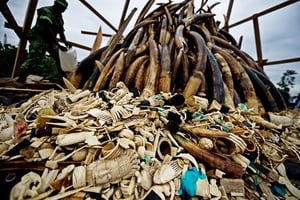 Un stock d’ivoire au Gabon en 2012. © James Morgan/AP/SIPA