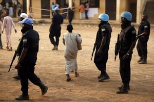 Des soldats de l’Onu à Bangui en février 2016. © Jerome Delay/AP/SIPA