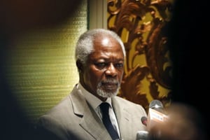Kofi Annan lors d’une conférence de presse en Birmanie le 8 septembre 2016. © Thein Zaw/AP/SIPA