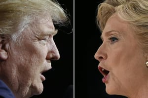 Photo montage datant du 3 novembre 2016 du candidat républicain Donald Trump, le 22 octobre 2016 et de la candidate démocrate Hillary Clinton le 19 octobre 2016. © AFP