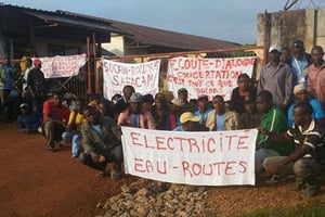 Des manifestants contre Socfin dans la région de Dizangué, au Cameroun, le 14 novembre 2016. © Synaparcam