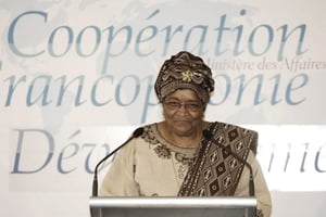 Ellen Johnson-Sirleaf, présidente sortante de la République du Liberia, le 8 mars 2006, à Paris, France. © Vincent FOURNIER/Jeune Afrique