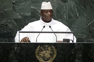 Yahya Jammeh à la tribune des Nations Unies à Ne York le 25 septembre 2014. © Frank Franklin II/AP/SIPA