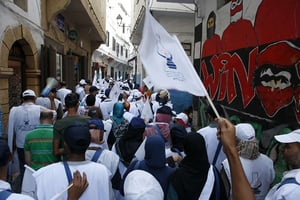 Manifestation en faveur du Parti Justice et Développement, lors de la campagne pour les législatives, à Casablanca, le 1 octobre 2016 © Abdeljalil Bounhar/AP/SIPA