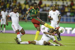 Les joueurs de l’équipe du Burkina Faso face au Cameroun, le 14 janvier 2017. © Sunday Alamba/AP/SIPA