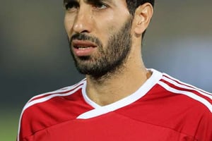 L’ex-star du club cairote Al-Ahly et joueur emblématique des Pharaons Mohamed Aboutrika lors d’un mach de qualification de la Coupe du Monde le 19 novembre 2013. © Manu Brabo/AP/SIPA