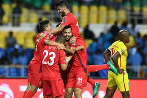La joie des Tunisiens après un but contre le Zimbabwe lors de la CAN, le 23 janvier 2017 à Libreville. © afp.com – GABRIEL BOUYS