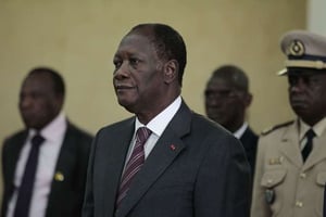 Le président ivoirien Alassane Dramane Ouattara à Dakar le 13 mai 2011. © Rebecca Blackwell/AP/SIPA
