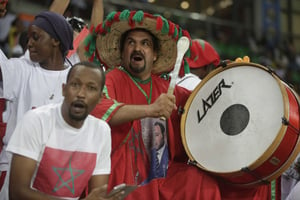 Des supporters marocains lors du match opposant le Maroc au Congo, le 16 janvier 2017 au titre de la Coupe d’Afrique des nations. © Sunday Alamba/AP/SIPA