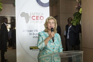 Dominique Ouatarra à l’Africa CEO Forum 2016, Abidjan, Côte d’Ivoire. © Jacques Torregano/Divergence
