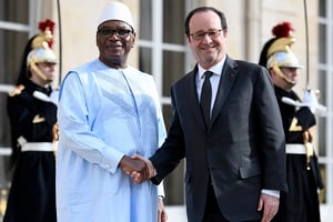 Ibrahim Boubacar Keïta et François Hollande, au Palais de l’Élysée, à Paris, le 2 février 2017. © Stephane de Sakutin/AP/SIPA