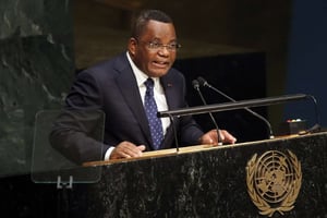 Jean-Claude Gakosso, ministre congolais des Affaires étrangères, au siège des Nations unies, à New-York, le 2 octobre 2015. © Jason DeCrow/AP/SIPA