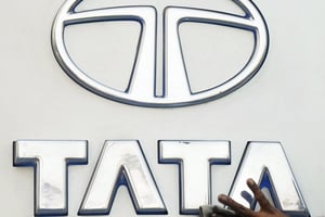 Le logo de Tata Motors, la filiale automobile du groupe. © Krishnendu Halder/REUTERS