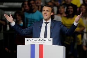 Emmanuel Macron lors d’un meeting à Lyon, le 4 février 2017. © Michel Euler/AP/SIPA