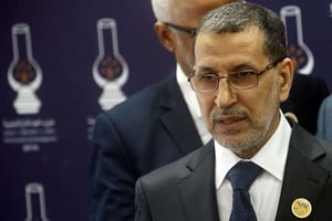 Le chef du gouvernement marocain, Saadeddine El Othmani, lors d’une conférence de presse au siège de son parti, le PJD, le 21 mars 2017. © Abdeljalil Bounhar/AP/SIPA
