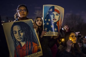 Manifestation contre le décret sur l’immigration signé par Donald Trump, en janvier 2017 à New-York aux Etats-Unis. © Andres Kudacki/AP/SIPA