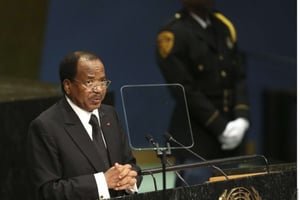 Paul Biya, le président du Cameroun à l’ONU, le 22 septembre 2016. © Seth Wenig/AP/SIPA