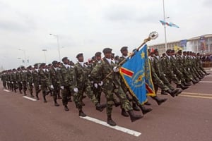 Parade des Forces armées de RDC à Kinshasa, lors du 54e anniversaire de l’indépendance de la Belgique, le 30 juin 2014. © John Bompengo/AP/SIPA