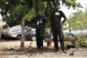 Officiers de police nigérians dans la région du Kaduna en 2015. © Jerome Delay/AP/SIPA