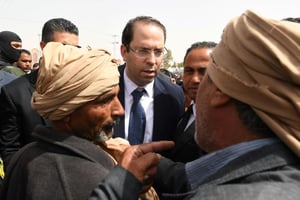 Le chef du gouvernement tunisien Youssef Chahed, le 27 avril 2017 à Tataouine. © Fethi Belaid/AFP