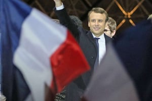 Le nouveau président Emmanuel Macron, le soir de sa victoire, le 7 mai 2017 à Paris. © Ryuzo Suzuki/AP/SIPA