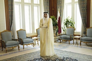 L’émir du Qatar, Cheikh Tamim ben Hamad Al-Thani, le 3 août 2015 à Doha. © Brendan Smialowski/AP/SIPA