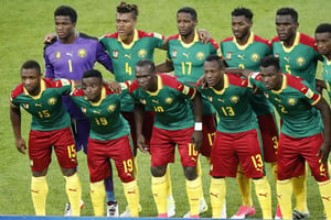 Les Camerounais, lors du match contre le Chili à la Coupe des Confédérations, le 18 juin 2017 en Russie. © Alexander Zemlianichenko/AP/SIPA
