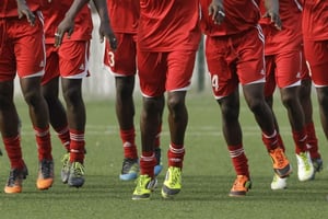 L’équipe nationale du Soudan, lors d’un entraînement en 2012 à Malabo, en Guinée équatoriale. © Rebecca Blackwell/AP/SIPA