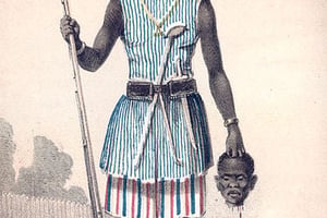 Une femme soldat du Dahomey dessinée par Frederick Forbes in 1851. © Wikipedia Commons