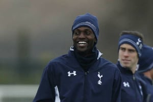 Emmanuel Adebayor à l’entraînement, à Londres, le 3 avril 2013. © Matt Dunham/AP/SIPA