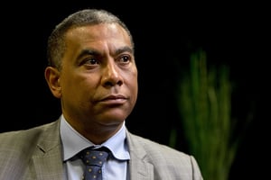 Olivier Kamitatu, porte parole de l’opposant Moïse Katumbi, le 16 mai 2016, à Washington. © Jacquelyn Martin/AP/SIPA