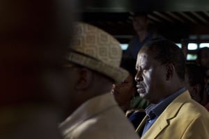 Raila Odinga, le leader de l’opposition kényane, lors d’une conférence de presse le 10 août 2017, à Nairobi. © Jerome Delay/AP/SIPA