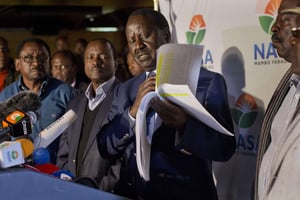 L’opposant kényan Raila Odinga lors d’une conférence de presse le 9 août 2017. © Jerome Delay/AP/SIPA