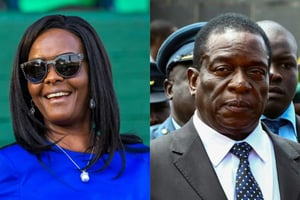 Grace Mugabe et  Emmerson Mnangagwa, vice-président du Zimbabwe sont les deux favoris à la succession de Rober Mugabe. © Photomontage : afp.com – Jekesai NJIKIZANA