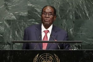 Robert Mugabe à la tribune des Nations unies le 21 septembre 2017. © Frank Franklin II/AP/SIPA