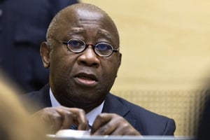 L’ancien président ivoirien, Laurent Gbagbo, à la Cour pénale internationale en février 2013. © Michael Kooren/AP/SIPA