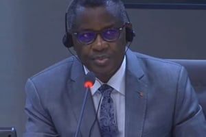 Le général Philippe Mangou à la barre de la CPI, le 25 septembre 2017. © Capture d’écran Youtube / DR