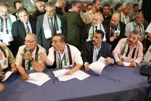Membres du comité national de réconciliation, le 14 septembre, à Gaza. © said khatib/AFP