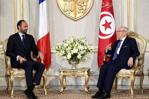 Béji Caïd Essebsi a reçu Édouard Philippe au palais présidentiel de Carthage jeudi 5 octobre 2017. © HD/AP/SIPA