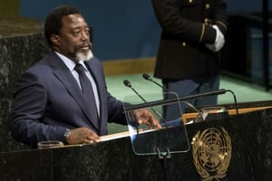 Joseph Kabila, à la tribune de l’ONU le 23 septembre 2017. © Craig Ruttle/AP/SIPA
