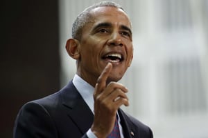 L’ancien président Barack Obama lors d’une conférence à New York, en septembre 2017. © Julio Cortez/AP/SIPA