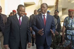 Alassane Ouattara en compagnie de Guillaume Soro à Abidjan le 4 décembre 2010 (photo d’illustration). © Thibault Camus/AP/SIPA