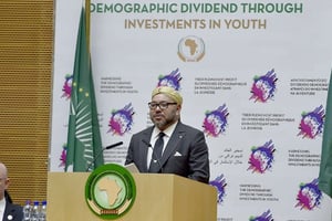 Mohammed VI à la tribune de l’Union africaine, à Addis-Abeba, le 31 janvier 2017. © DR