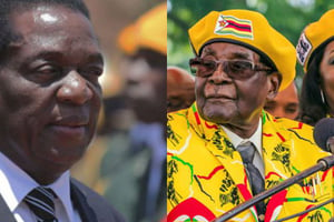 Emmerson Mnangagwa et le couple Mugabe. © AP/SIPA
