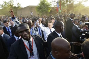 Emmanuel Macron à Ouagadougou, le 28 novembe 2017. © Ahmed Yempabou Ouoba/AP/SIPA