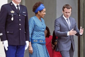 Le 31 juillet 2017, Michaelle Jean était reçue par Emmanuel Macron à l’Elysée. © Michel Euler/AP/SIPA