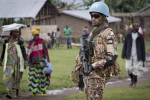 Un casque bleu jordanien dans le  Nord-Kivu en 2012. © Marc Hofer/AP/SIPA